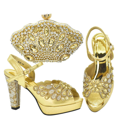 Fashion Italian Shoe and Bag Set for Party In Women Afrcan Party Shoes with Bag Set with Rhinetsone Luxury Shoes Women Designers