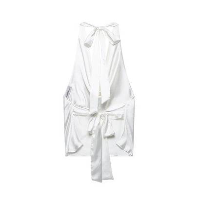 2025 Women Sexy Sleeveless Backless Bow Tied Soft Touch Blouse Female FashionHalter Shirts Summer Blusas Chic Tops LS9013