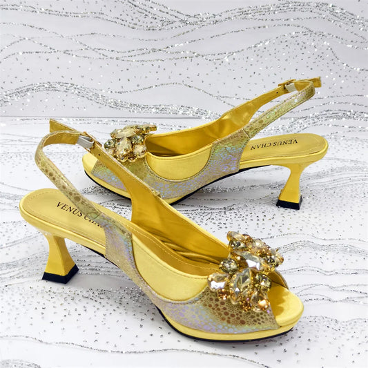 Style Gold Color Elegant Women High Heels Nigeria Popular Designer African Ladies Shoes And Bag Set