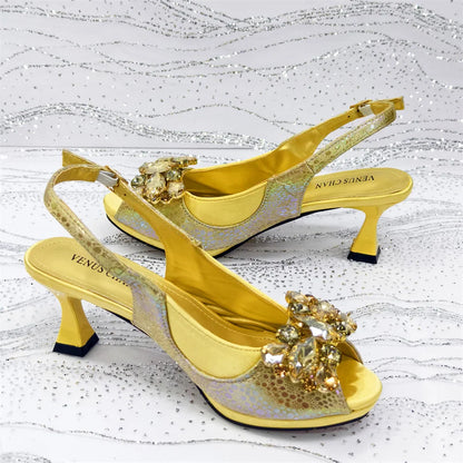 Elegant Green Peep-Toe Women Heel Pumps for Italian Matching Party Shoes and Bags Set for Parties with Diamond Accents