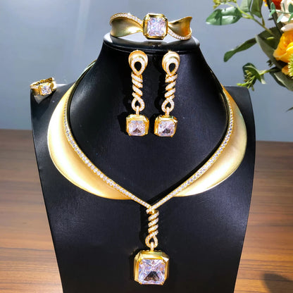 Famous Brand 4PCS Green CZ Luxury African Jewelry Set For Women Wedding Party Zircon Crystal Dubai Bridal Jewelry Set Gift