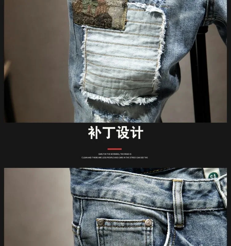 2023 Spring and Autumn New Fashion Trend Ripped Elastic Slim Legs Men's Casual Comfortable Breathable High-Quality Jeans 28-36