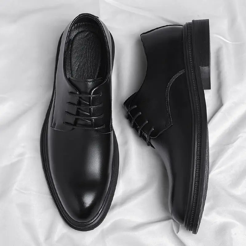 Black Round Toe Lace Up Men's Formal Shoes Spring Autumn Legitimate Leather Official 2025 Style Gentleman Trend Social Shoe Male