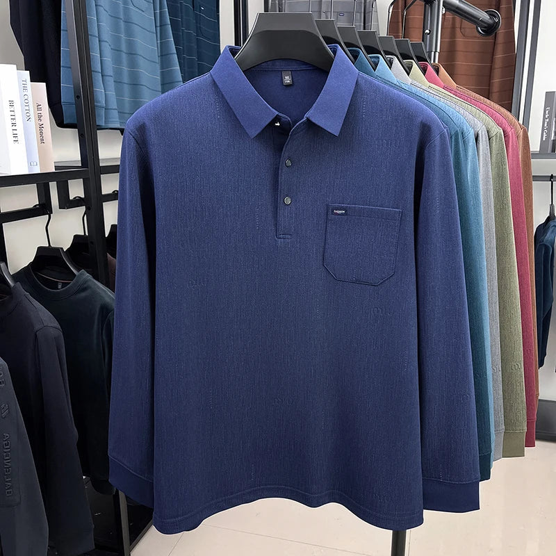 Hot Sales Original Design Men's Polo Lapel Long Sleeve T-Shirt Autumn New Soft Anti Pilling Pocket Business Leisure Menswear Top