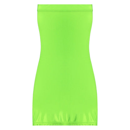 Womens Oil Glossy Strapless Pencil Dress Solid Color Tight Fitting Stretchy Bodycon Mini Dresses Night Club Costume Nightwear
