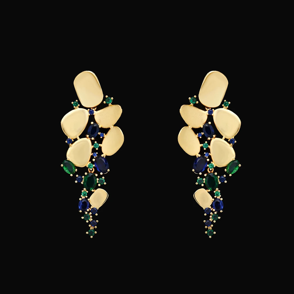Trendy Link Chain Pendant Necklace Earring Set Gold Plated Cubic Zirconia Jewelry Sets Dubai Nigeria Women Wedding Accessories