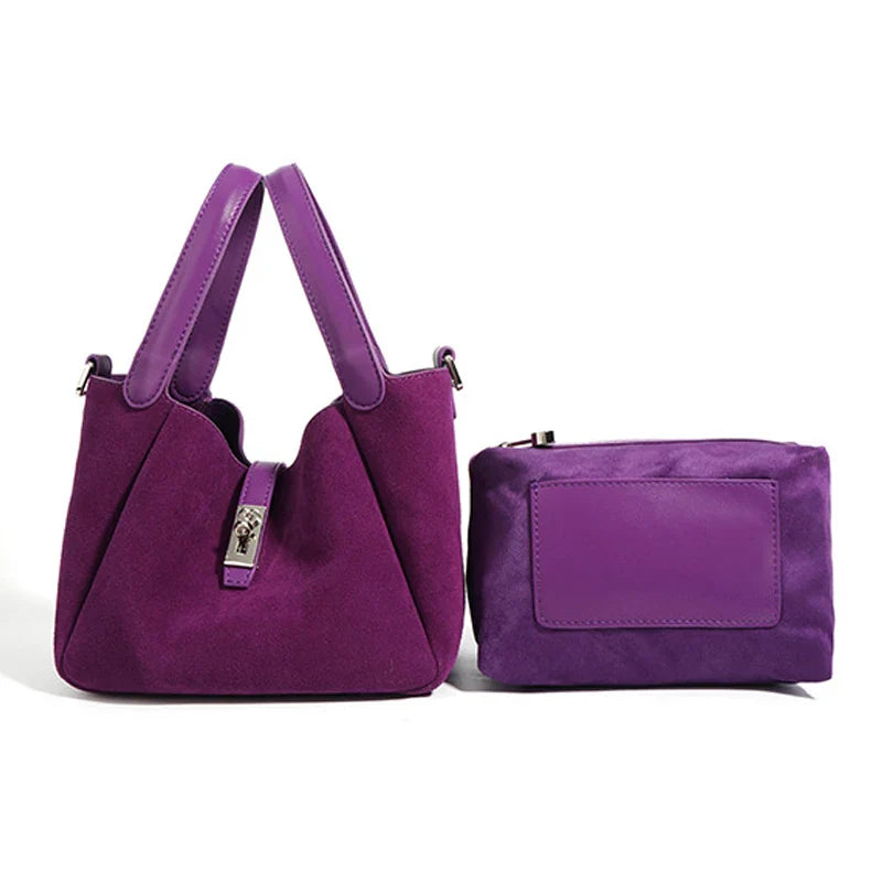New Split Cow Leather Women's Faux Suede Bag Autumn Winter Underarm Bag for Lady Shoulder Crossbody Bag