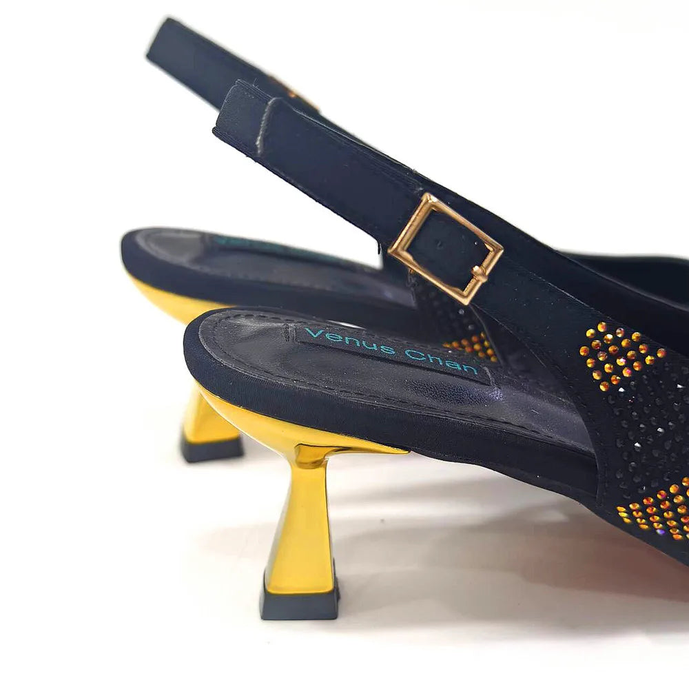 Italian Design Rhinestone Luxury Green Colour Pointed Toe Shoe & Bag Set Women's High Heels for Parties High Quality