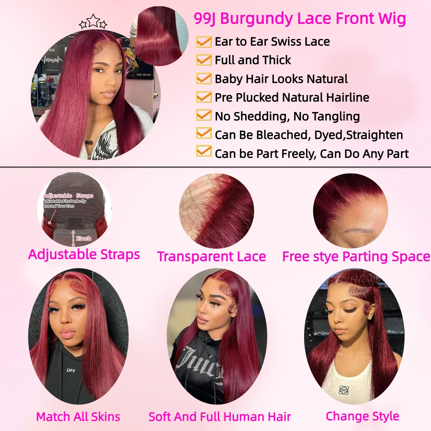 99J Burgundy  Straight Lace Front Human Hair Wigs 13x4 13x6 HD Transparent Full Lace Frontal Wig 200 Density Straight Hair Wigs