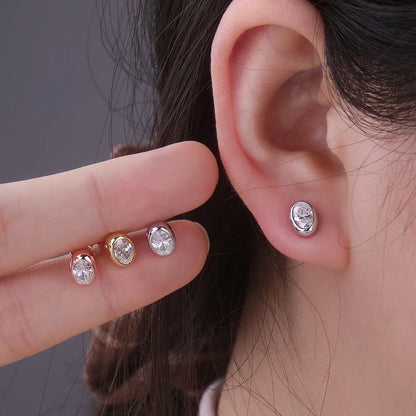 18K Gold Plated 0.5/1c Moissanite Stud Earring for Women Bezel Set Oval Cut Lab Grown Diamond S925 Silver Jewelry With Certified