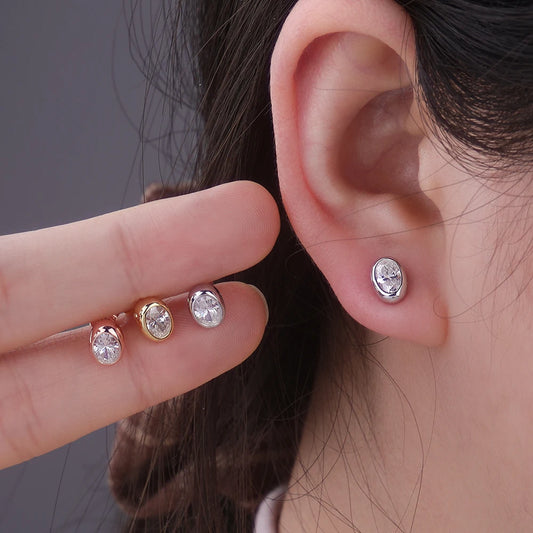18K Gold Plated 0.5/1c Moissanite Stud Earring for Women Bezel Set Oval Cut Lab Grown Diamond S925 Silver Jewelry With Certified