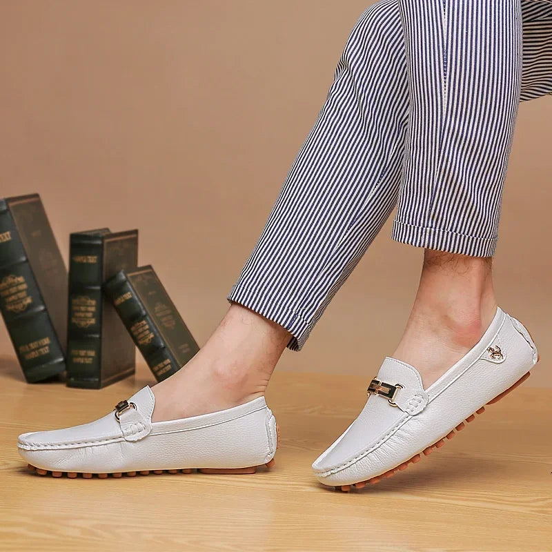Shoes Men Handmade PU Leather Loafer Casual Driving Flats Slip-on Shoes Luxury Comfy Moccasins White Loafers Shoes for Men