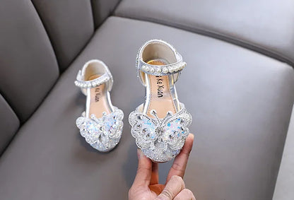 Kids Sandals for Girls Rhinestone Butterfly Elegant Versatile Children's Summer Sandals Soft Bottom Princess Fashion Flat Shoes