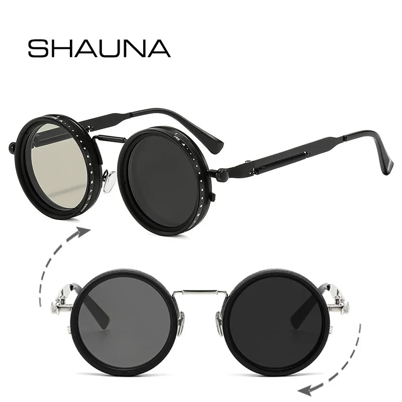 Metal Round Punk ND9-level Adjustable Dimming Sunglasses Women Polarized UV400 Fashion Men Outdoor Sun Glasses