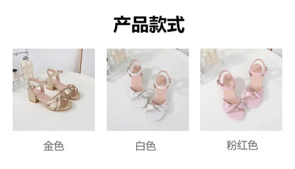 Children's Sandals 2025 Summer New Kids' Crystal High Heels Soft Sole Casual Fashion Girls' Princess Shoes 3-10 Years Old
