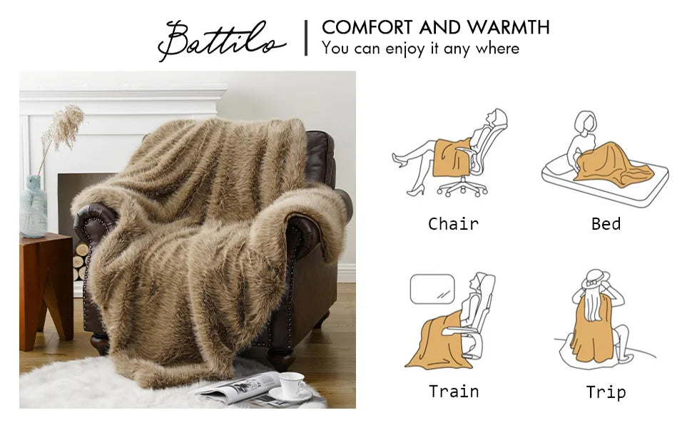 Fluffy Soft Blankets Luxury Fur blanket for Bed Sofa Mink Faux Fur Throw and Blankets Large Warm Blanket for Home Decor