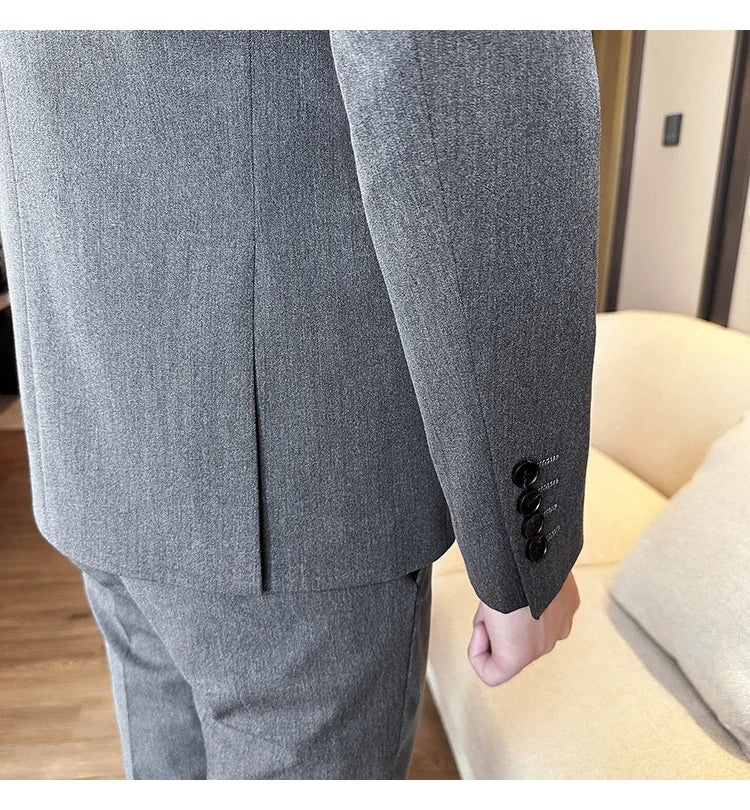 (Jackets+Pants) Luxury Double Breasted Design Slim Fit Suit High Quality Fashion Men's Wedding Social Suit Tuxedo 2 Piece Set
