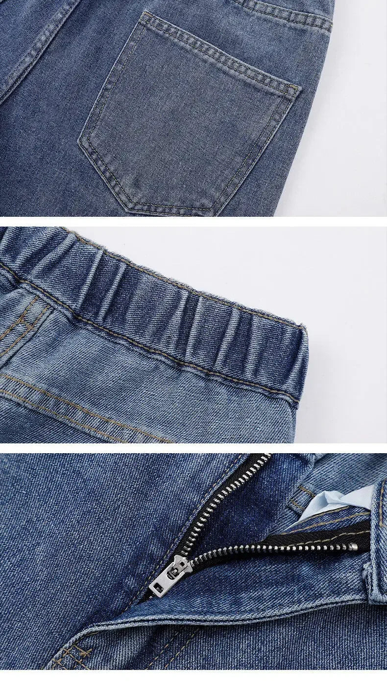 2026 New Korean Men's Casual Long Jeans Classic Man Straight Denim Wide-leg Pants Solid Color Light Blue Black 3XL Cargo Jean