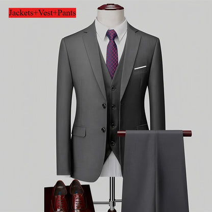 Classic Wedding Tuxedos Casual Solid Suits Slim Fit 3/2 Pieces Groomsmen Suit Male Formal Business Men Clothing