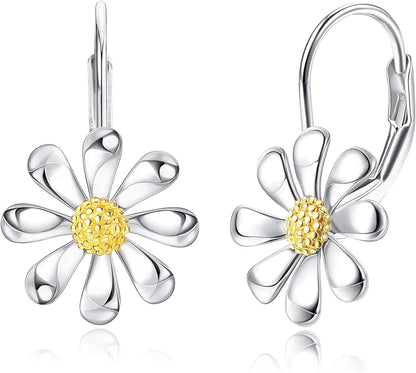 925 Sterling Silver Daisy Earrings Flower Drop Dangle Earrings Flower Jewelry Gifts for Women for Sensitive Ears