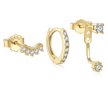 925 Sterling Silver 3PCS DIY Hoop Earring With Piercing Stud Earring Set Women Men Party Wedding Jewelry Set pendientes 925