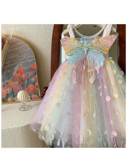 Korean Style New Summer Baby Girl Princess Dress Square Collar Mesh Sleeveless Dresses Children Clothing E23076