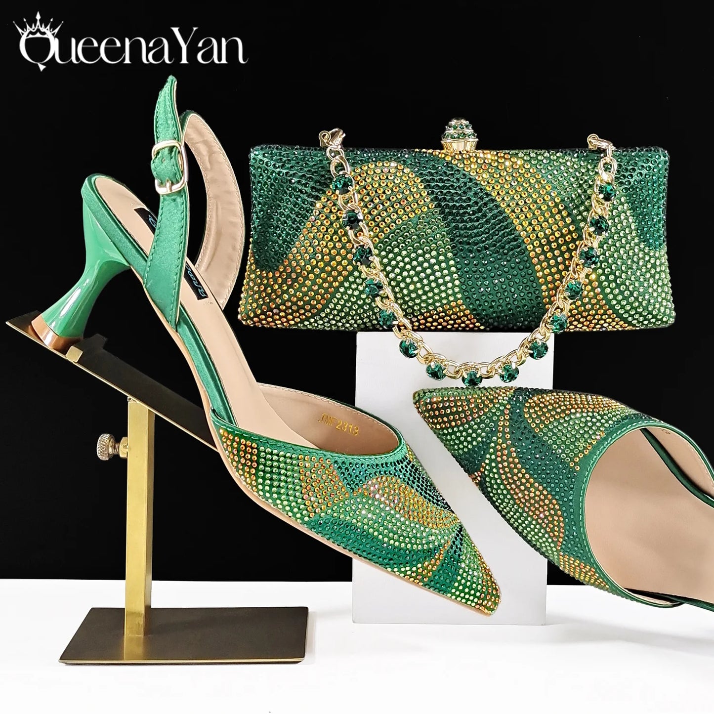 Festive Elegance Spot Goods Dazzling Heels and Chic Long Bag Clutch Perfect Combination Of Shoes And Bag for Special Occasions