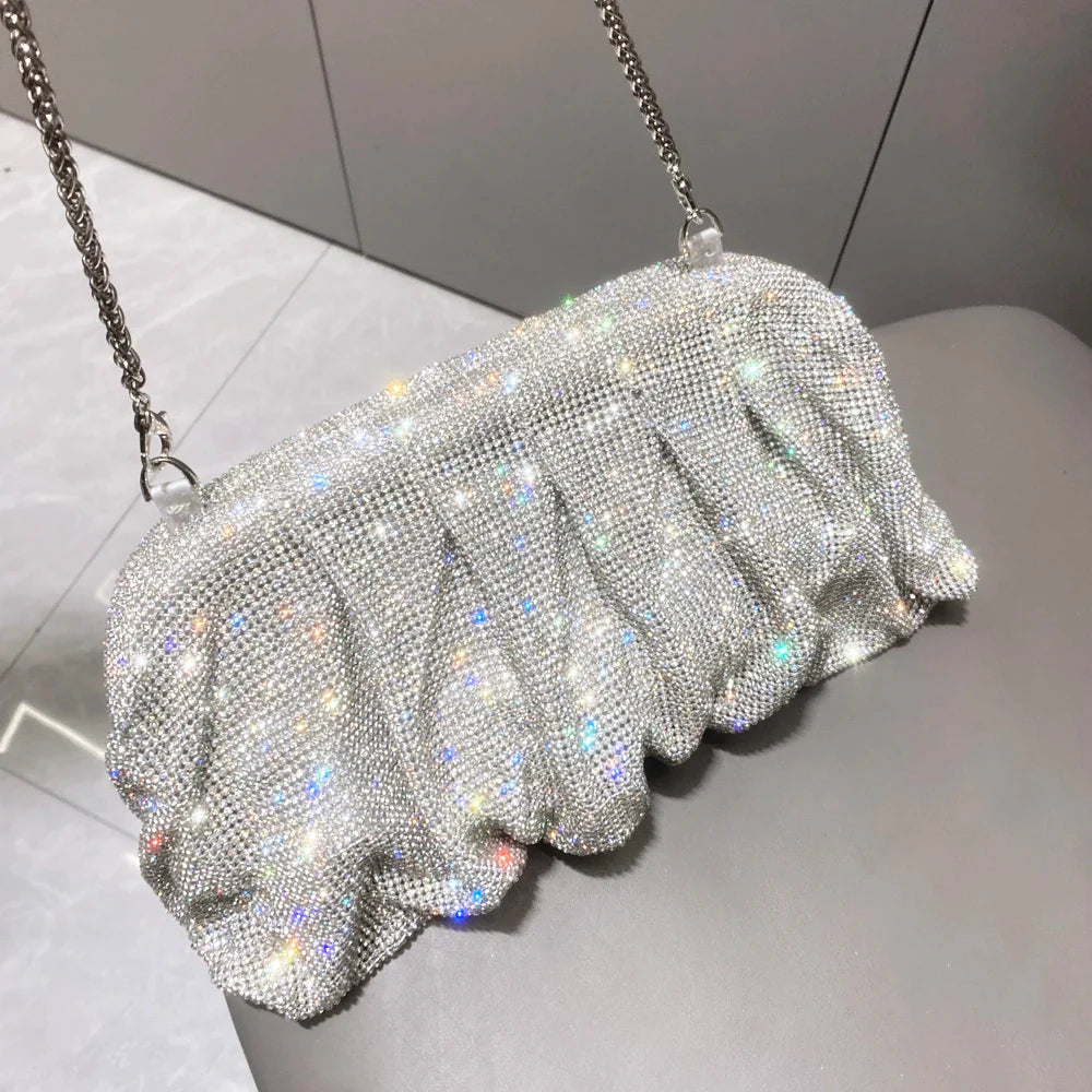 Shiny Rhinestones Handmade Evening Clutch Bags New Folds Purses and Handbags Luxury Designer Wedding Party High Quality