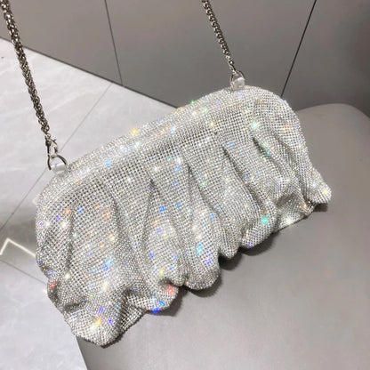 Shiny Rhinestones Handmade Evening Clutch Bags New Folds Purses and Handbags Luxury Designer Wedding Party High Quality