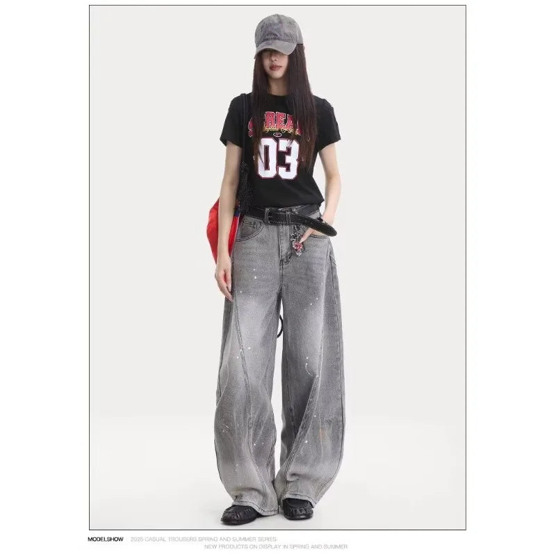Retro washing smoke grey ink jeans