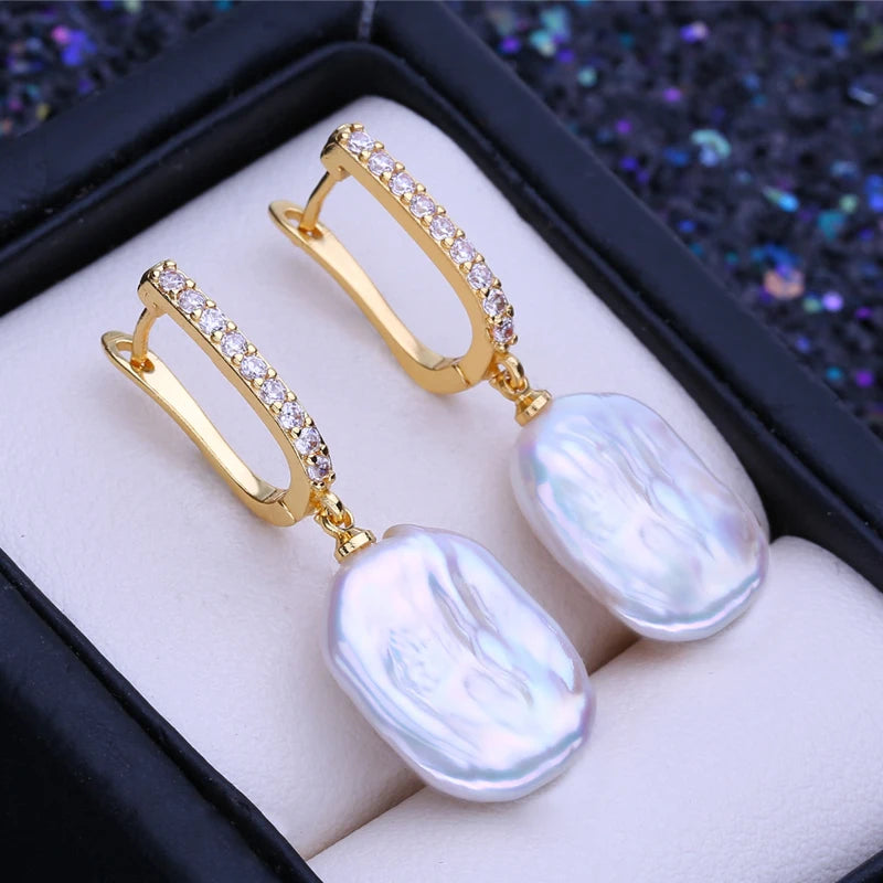 925 Sterling Silver Jewelry 12-16mm Natural Freshwater Large Baroque Pearl Drop Earrings Fashion Gifts For Women