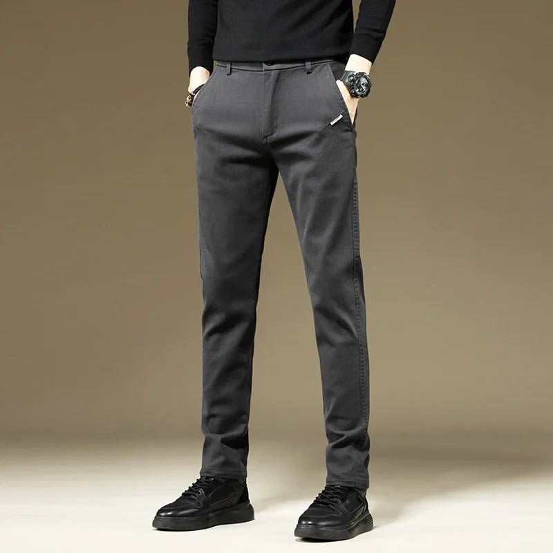 Men's Pants Casual Cotton Solid Color Spring Autumn Straight Business Work Pants High Quality Fashion Black Grey Trousers