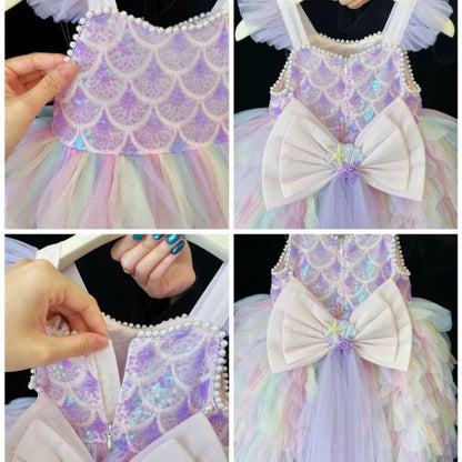 A Sweet and Lovely Girls' Mermaid Dress in Light Purple, Hot Sale Colorful Sparkling Sequin Party Outfit