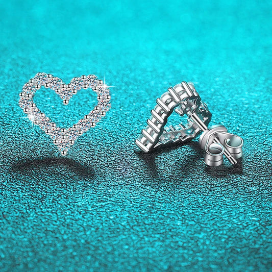 0.5/1cttw Heart Moissanite Stud Earrings for Women D Color Full Diamond Top Quality S925 Sterling Silver Wedding Jewelry
