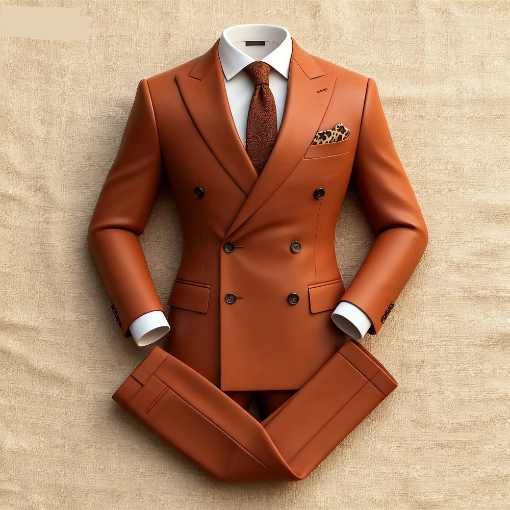 Men's Wedding Tuxedo Suit Formal Sparkling Orange Burnt 2-Piece Suit with Metal Button Trabajo Daily Wear