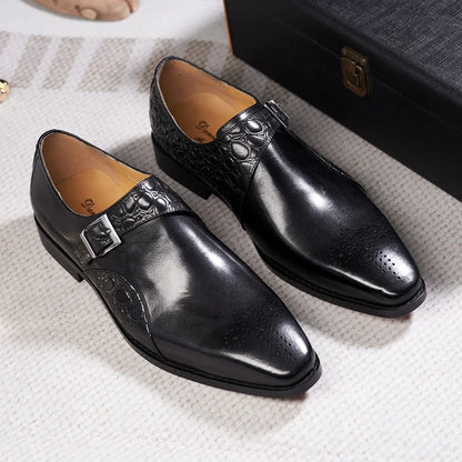 Luxury Men's Genuine Leather Monk Strap Shoes Cowhide Business Office Formal Dress Shoes with Buckle Italian Style for Weddings
