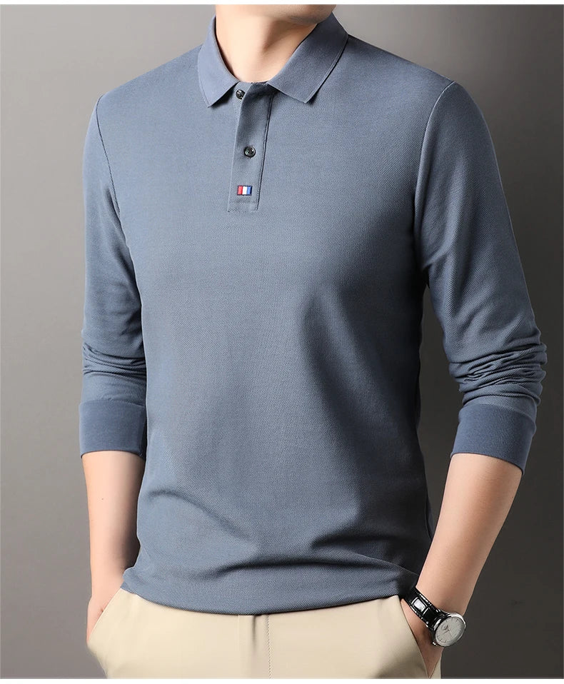 High end brand men's polo shirt long sleeved luxury fashion embroidered craft top 100% cotton 2024 Spring and Autumn new T-shirt