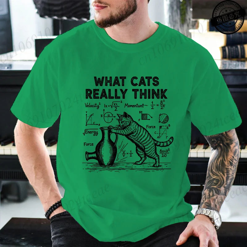 Cat Physics Science Joke Men's T Shirt Funny Math Cat Print Tees T-Shirts Men Women Casual Short Sleeve Streetwear Plus Size