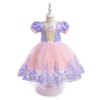 Fashion Girls Rapunzel Dress Up Dresses for Party and Wedding Mesh Lace Girls Dresses Summer Children Girls Party Dresses ASQ03