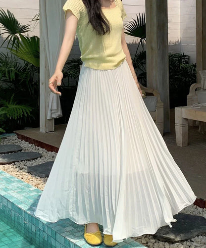 Women's High Waist Pleated Maxi Skirt, Casual A-Line Flowy Tiered Long Skirt, Elegant Beach Vacation Skirts for Ladies