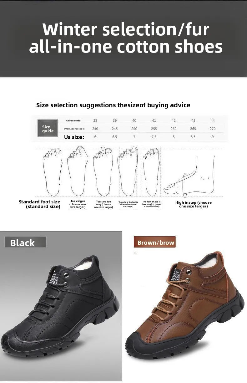 Winter New Cotton Shoes Plus Fleece Thick Casual Sports Shoes Men's High Top Leather Shoes Fashion Snow Boots