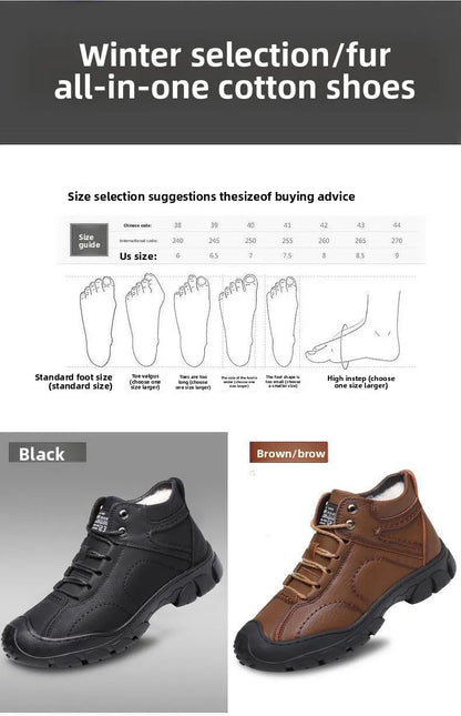 Winter New Cotton Shoes Plus Fleece Thick Casual Sports Shoes Men's High Top Leather Shoes Fashion Snow Boots
