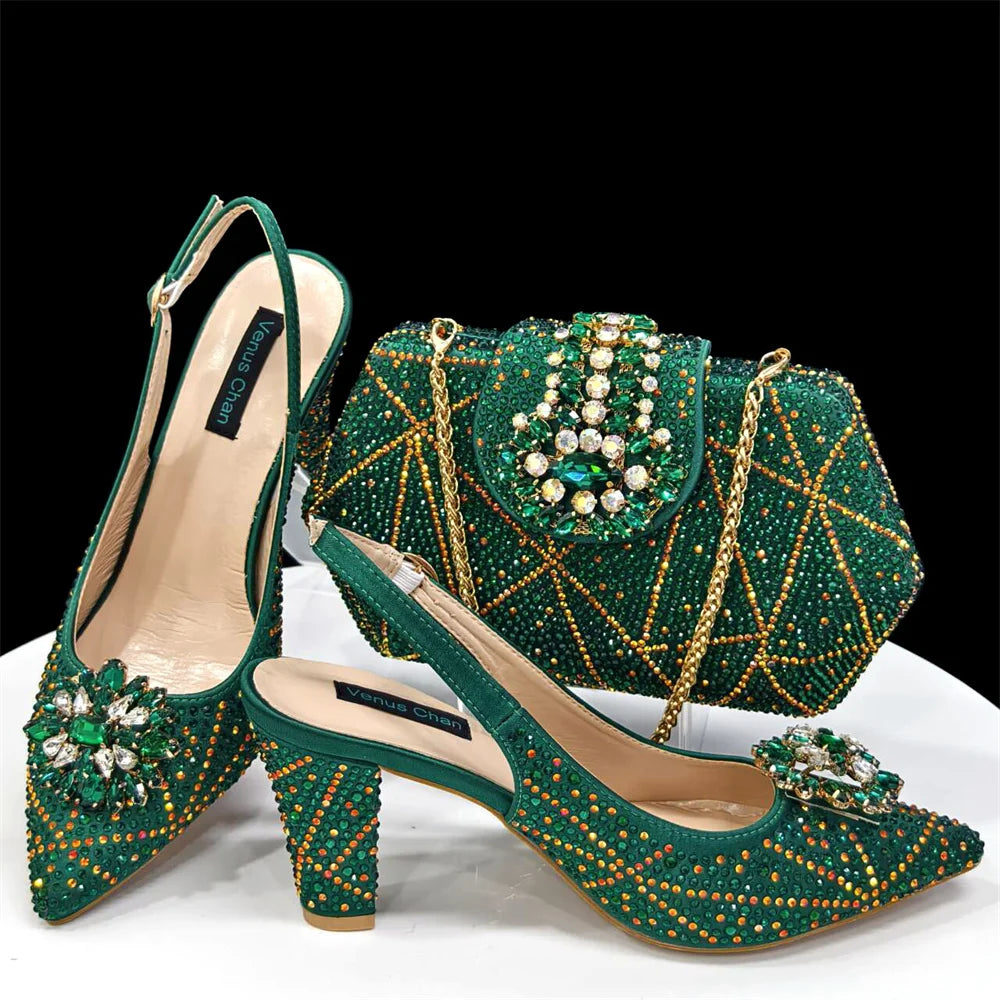 Coffee Women Shoes And Bag Set Luxury African Ladies Pumps Match With Handbag Clutch High Heels Sandals