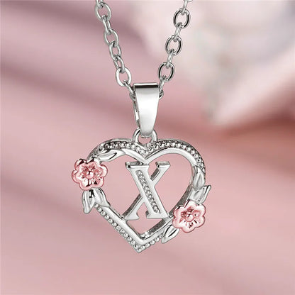 Cute Female A-Z Letter Flower Pendant Necklace Silver Color Wedding Jewelry Gift For Women