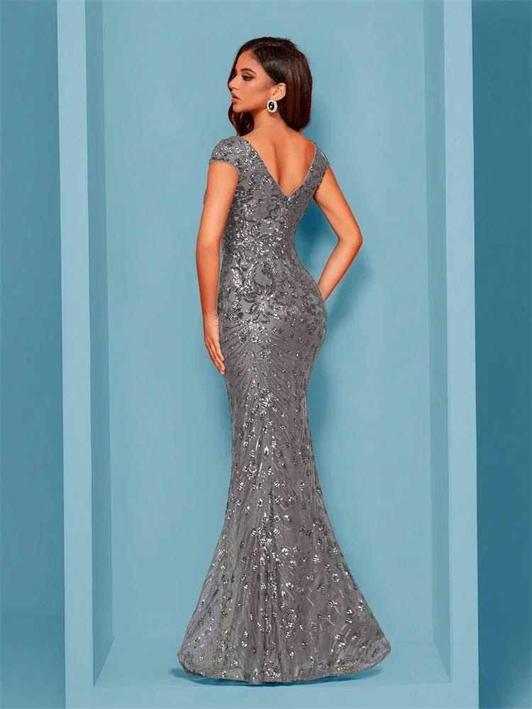 Elegant Champagne Evening Dress For Women Long 2024 Luxury Mermaid Formal Sequins Prom Wedding Party Cocktail Dresses
