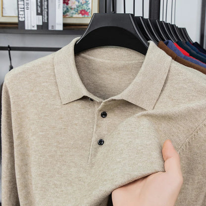 Original Quality Men's Polo Shirt Exquisite Simple Long Sleeve Knitted Lapel Sweater Autumn Winter Business Casual Menswear Top