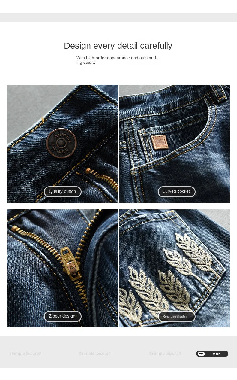 Spring New Cargo Vintage Straight Jeans for Men Clothing Soft Cotton Casual Streetwear Men Pants AG7116