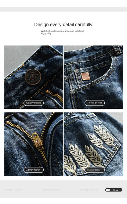 Spring New Cargo Vintage Straight Jeans for Men Clothing Soft Cotton Casual Streetwear Men Pants AG7116