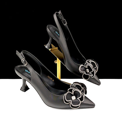 Women's Pointed Toe Shoes and Bag Flower Decoration Simple and elegant party style Suitable for party and daily use
