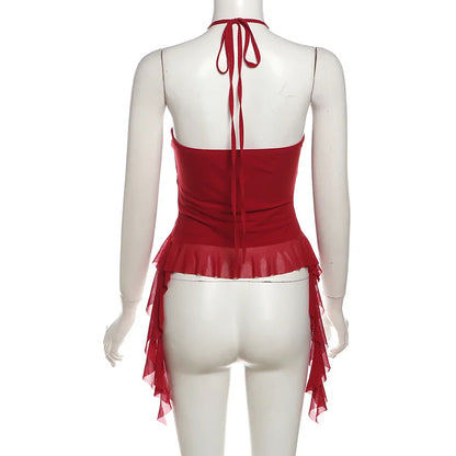 Hip-hop Summer New Sweet Gentle Cute All-match Fashionable Cool High Street Cool Sexy Women's Thin Backless Halter Vest